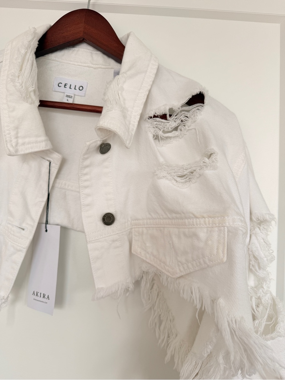 Cello White Distressed Cropped Denim Jacket - Picture 2 of 6